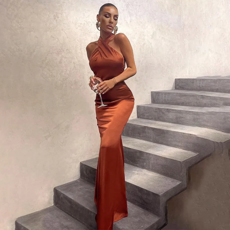 Cross Halter Long Dress