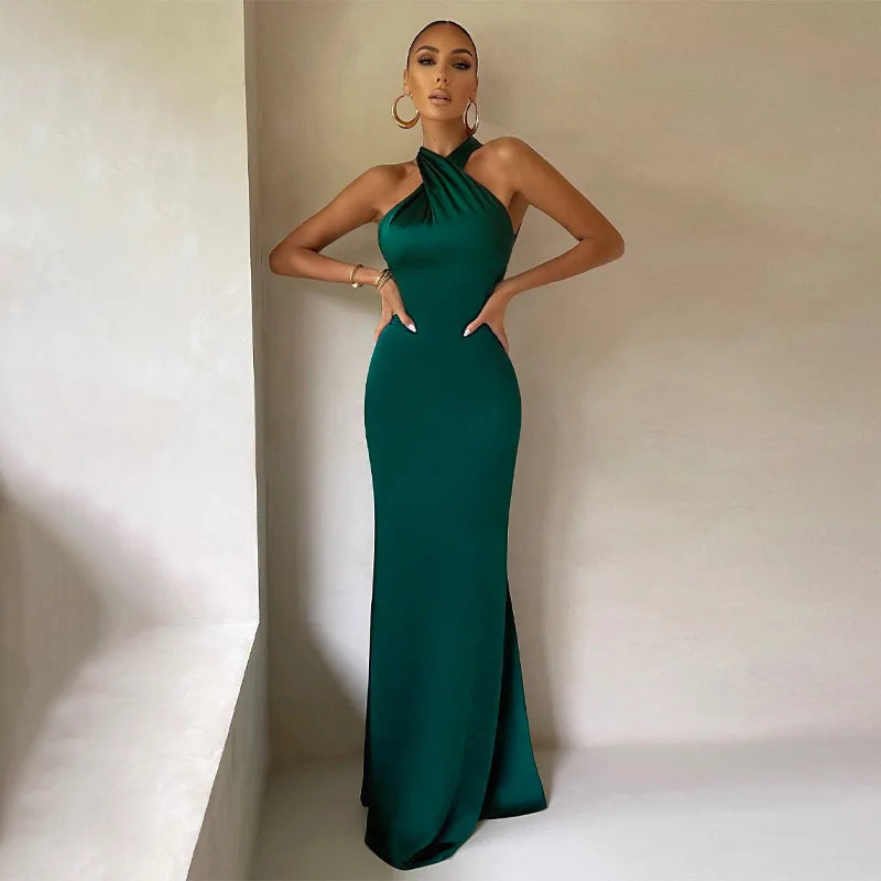 Cross Halter Long Dress