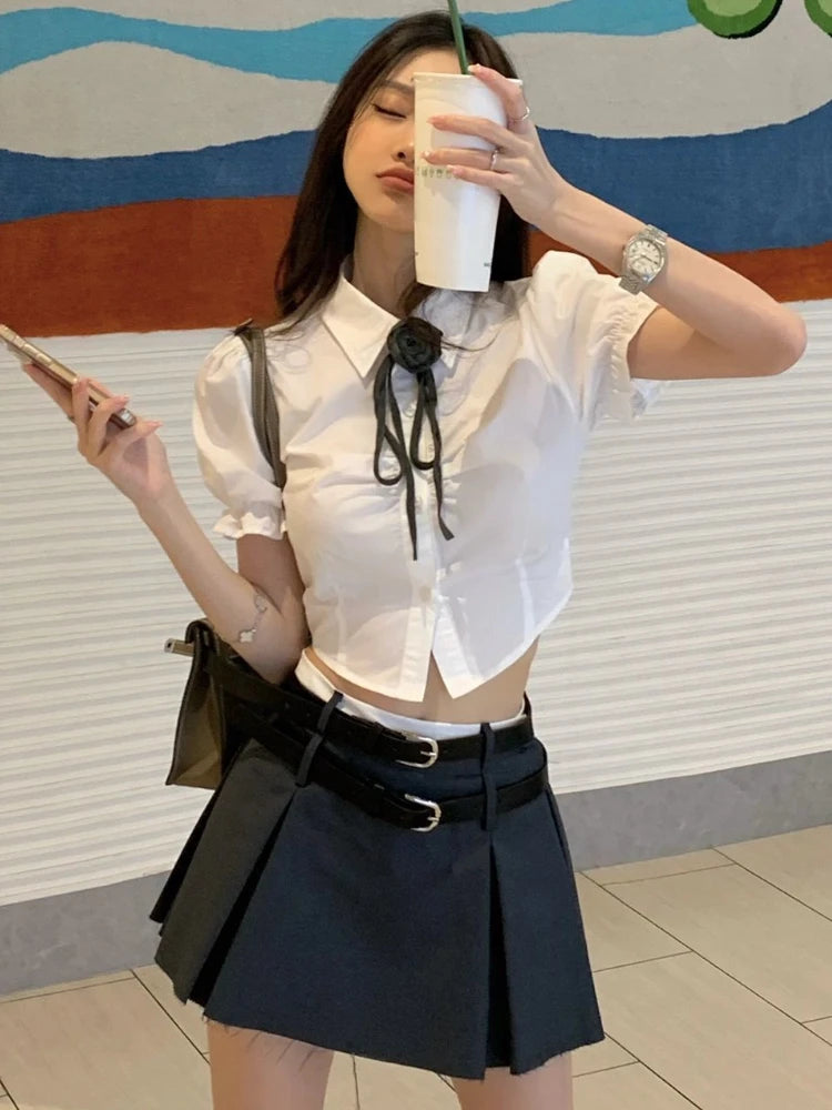 Skirts Women Solid Folds Simple Young Designed All-match Korean Style.