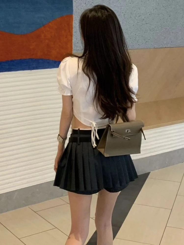 Skirts Women Solid Folds Simple Young Designed All-match Korean Style.