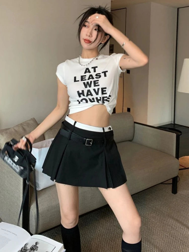 Skirts Women Solid Folds Simple Young Designed All-match Korean Style.