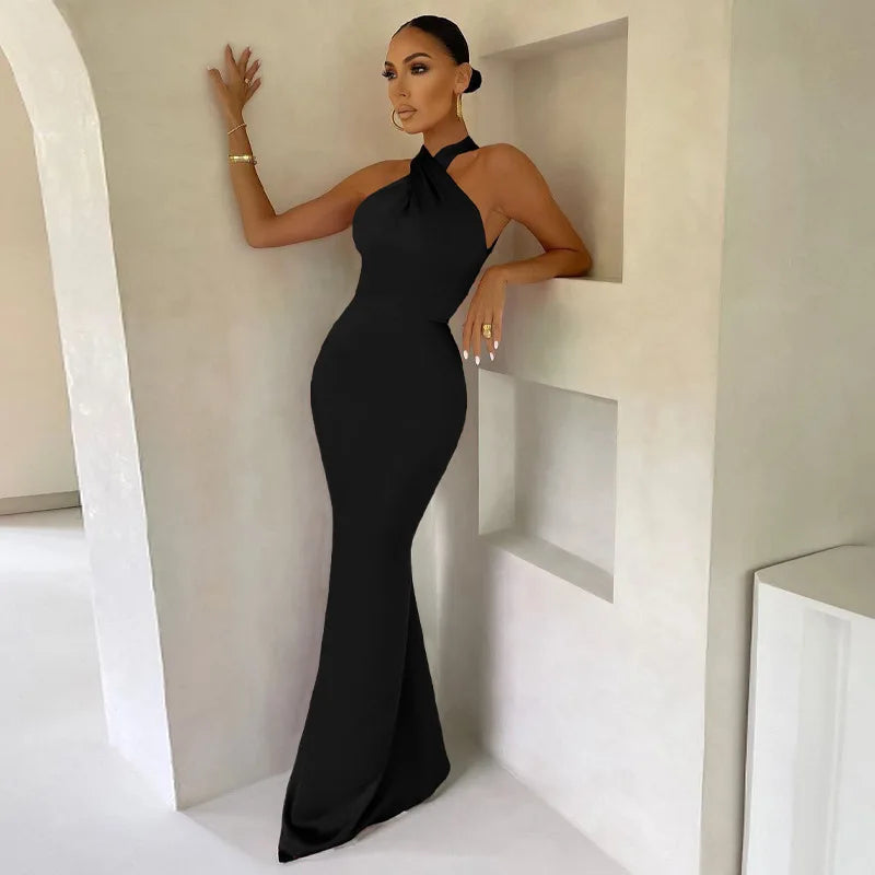 Cross Halter Long Dress