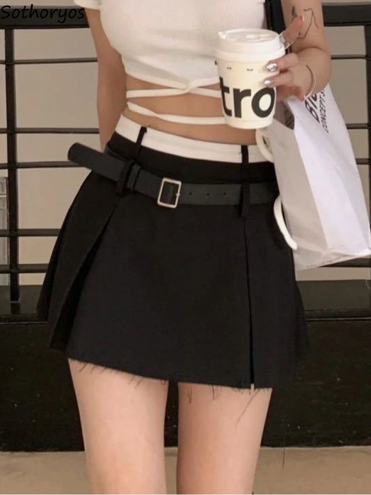 Skirts Women Solid Folds Simple Young Designed All-match Korean Style.